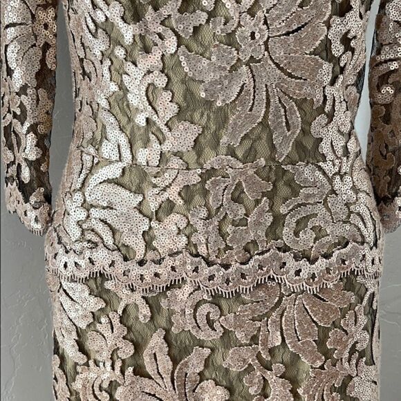 TADASHI SHOJI Sequin Embroidered Gold Gown Size 2 - Picture 10 of 16